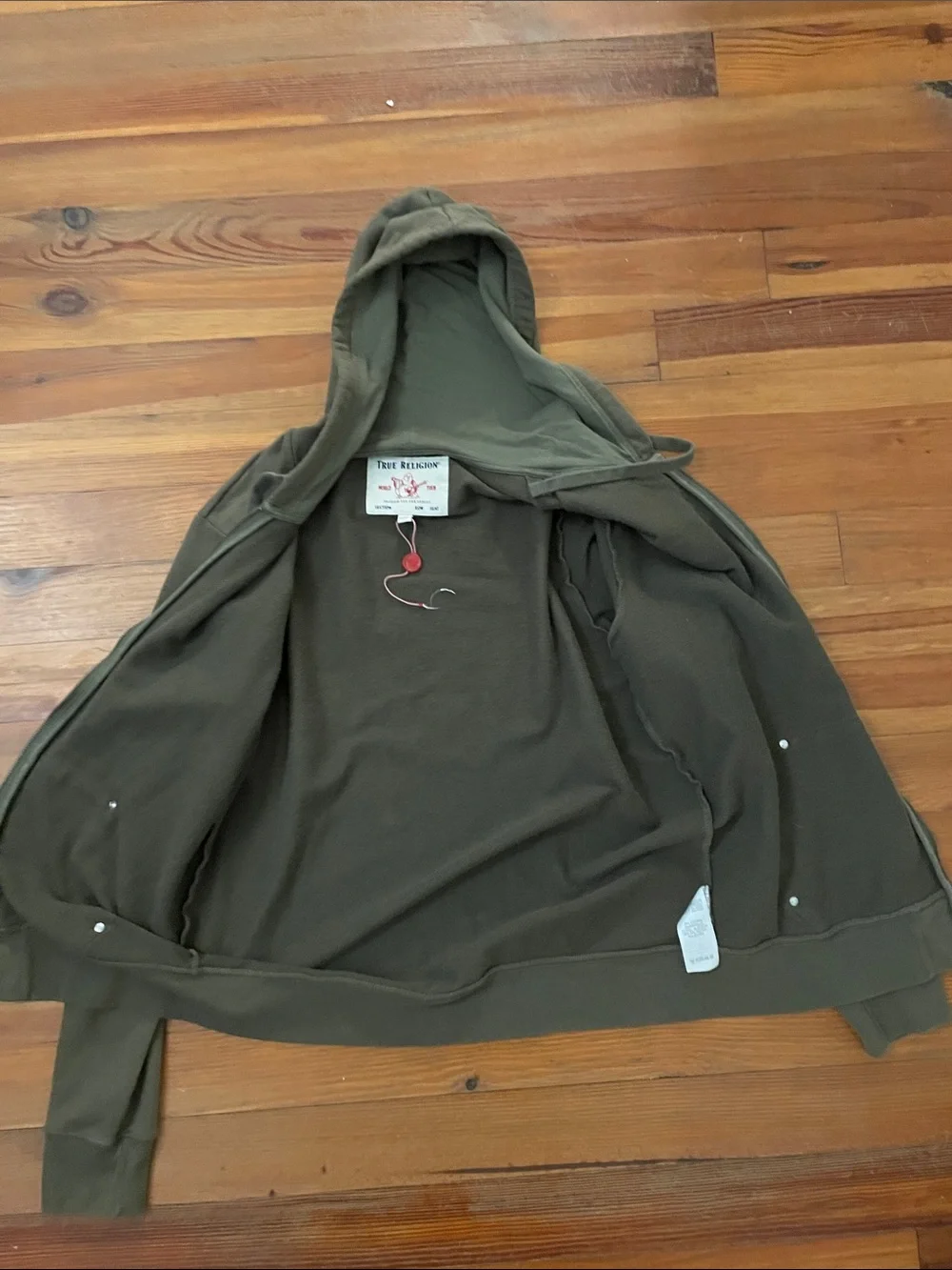 True Religion Mens World Tour Buddha Zip Up Hoodie Sweatshirt Olive Green XL